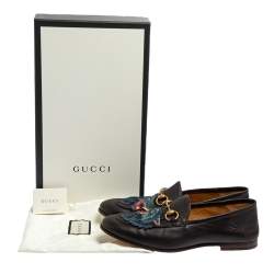 Gucci Dark Brown Leather Brixton Wolf Applique Horsebit Loafers Size 40