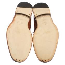 Pre Owned حذاء أوكسفورد غوتشي جلد بني فاتح مزين ويب نحلة رباط علوي نمط بروغي مقاس 44.5