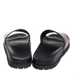 Pre Owned صندل سلايد غوتشي تفاصيل ويب جلد أسود مقاس 41