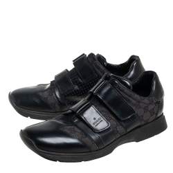 Pre Owned Gucci Black Guccissima Canvas And Leather Velcro Derby Size 44.5