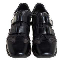 Pre Owned Gucci Black Guccissima Canvas And Leather Velcro Derby Size 44.5