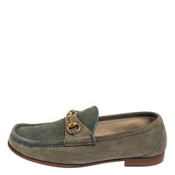 Gucci Blue/Grey Suede Horsebit  Slip on Loafers Size 42