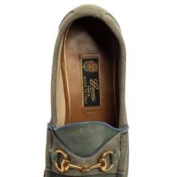 Gucci Blue/Grey Suede Horsebit  Slip on Loafers Size 42