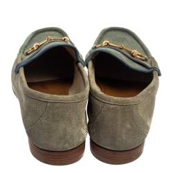 Gucci Blue/Grey Suede Horsebit  Slip on Loafers Size 42