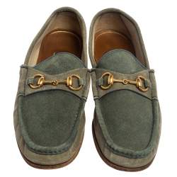 Gucci Blue/Grey Suede Horsebit  Slip on Loafers Size 42