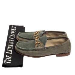 Gucci Blue/Grey Suede Horsebit  Slip on Loafers Size 42