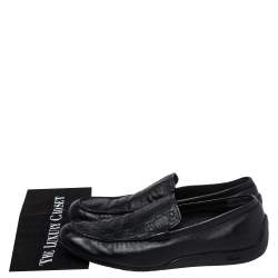Gucci Black Guccissima Leather GG Loafers Size 44