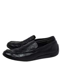 Gucci Black Guccissima Leather GG Loafers Size 44