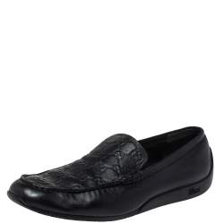 Gucci Black Guccissima Leather GG Loafers Size 44