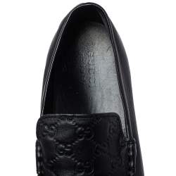 Gucci Black Guccissima Leather GG Loafers Size 44
