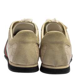 Gucci Cream Suede And Leather Web Low Top Sneakers Size 43.5