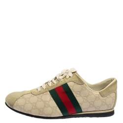 Gucci Cream Suede And Leather Web Low Top Sneakers Size 43.5