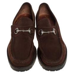 Pre Owned Gucci Brown Suede Horsebit Slip on Loafers Size 45.5