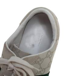 مملوكة مسبقًا Gucci White Guccissima Leather And Suede Web Detail Low Top Sneakers Size 42.5