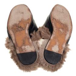 Pre Owned Gucci Black Snake Embroidered Leather and Fur Lined Princetown Mules Size 45