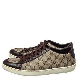 Gucci Beige/Brown GG Supreme Canvas and Leather Low Top Sneakers Size 39