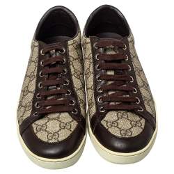 Gucci Beige/Brown GG Supreme Canvas and Leather Low Top Sneakers Size 39