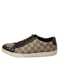 Gucci Beige/Brown GG Supreme Canvas and Leather Low Top Sneakers Size 39