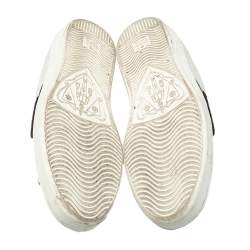 Pre Owned Gucci White Leather And Canvas Crystal Embellished Lightning Bolt Ace Low Top Sneakers Size 43.5