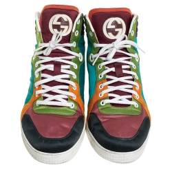 Gucci Multicolor Satin Coda High Top Sneakers Size 42.5