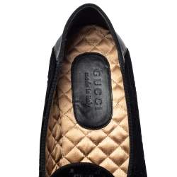 Pre Owned حذاء سليبرزغوتشي سموكينغ بطبعة نحلة جلد وقطيفة غوتشيسيما أسود مقاس 43 