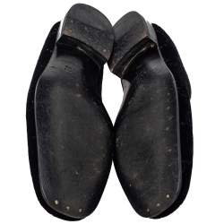 Pre Owned حذاء سليبرزغوتشي سموكينغ بطبعة نحلة جلد وقطيفة غوتشيسيما أسود مقاس 43 