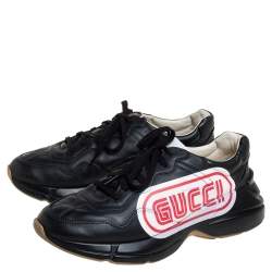 Gucci Black Leather Rhyton Sneakers Size 42.5