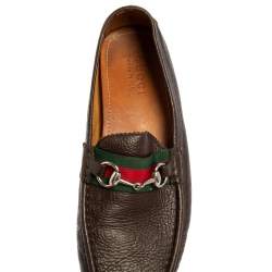 مملوكة مسبقًا Gucci Brown Leather Horsebit Slip On Loafers Size 42