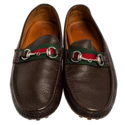 مملوكة مسبقًا Gucci Brown Leather Horsebit Slip On Loafers Size 42