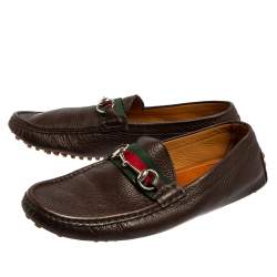 مملوكة مسبقًا Gucci Brown Leather Horsebit Slip On Loafers Size 42