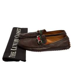 مملوكة مسبقًا Gucci Brown Leather Horsebit Slip On Loafers Size 42