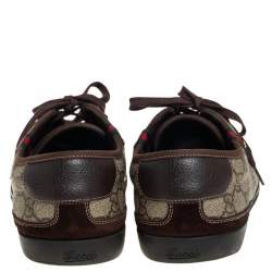 Pre Owned حذاء رياضي غوتشي جلد وكانفاس جي جي سوبريم بيج/بني منخفض من أعلى مقاس 43