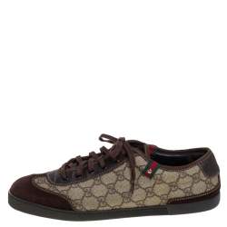 Pre Owned حذاء رياضي غوتشي جلد وكانفاس جي جي سوبريم بيج/بني منخفض من أعلى مقاس 43