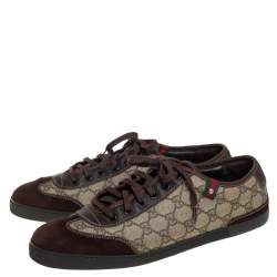 Pre Owned حذاء رياضي غوتشي جلد وكانفاس جي جي سوبريم بيج/بني منخفض من أعلى مقاس 43