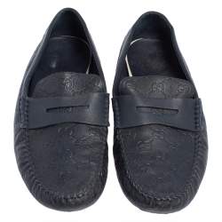Gucci Dark Blue Leather Penny Slip On Loafers Size 44.5