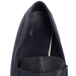 Gucci Dark Blue Leather Penny Slip On Loafers Size 44.5