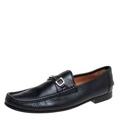 Gucci Black Leather Slip On Loafers Size 46