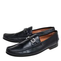 Gucci Black Leather Slip On Loafers Size 46