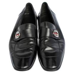 Gucci Black Leather Interlocking GG Loafers Size 41