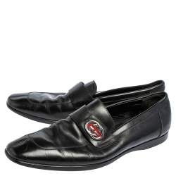 Gucci Black Leather Interlocking GG Loafers Size 41