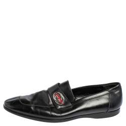Gucci Black Leather Interlocking GG Loafers Size 41