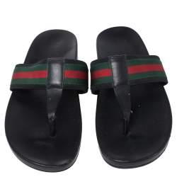 Pre Owned صندل إصبع فلات غوتشي GG نمط ويب أسود مقاس 42.5