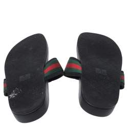 Pre Owned صندل إصبع فلات غوتشي GG نمط ويب أسود مقاس 42.5