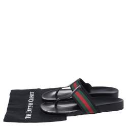 Pre Owned صندل إصبع فلات غوتشي GG نمط ويب أسود مقاس 42.5