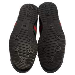 Pre Owned حذاء رياضي غوتشي ويب جلد غوتشيسيما أسود عنق منخفض مقاس 43.5