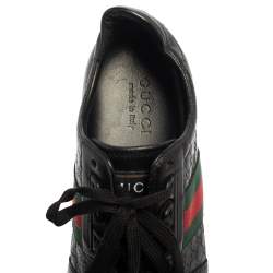 Pre Owned حذاء رياضي غوتشي ويب جلد غوتشيسيما أسود عنق منخفض مقاس 43.5