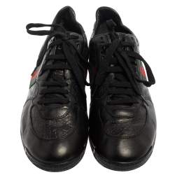 Pre Owned حذاء رياضي غوتشي ويب جلد غوتشيسيما أسود عنق منخفض مقاس 43.5