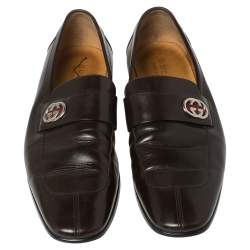 Pre Owned حذاء لوفرز غوتشي جلد بني مزين شعار الماركة جي جي سليب أون مقاس 43