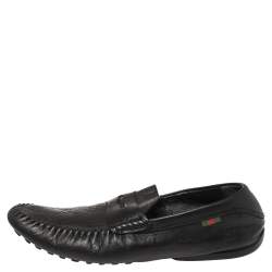 Gucci Black Guccissima Leather Penny Slip On Loafers Size 41.5