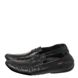 Gucci Black Guccissima Leather Penny Slip On Loafers Size 41.5